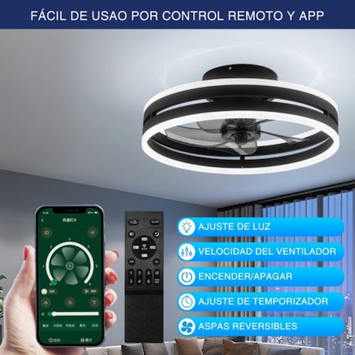 Lampara Ventilador De Techo Con Luz Inteligente Control 50cm Negro/