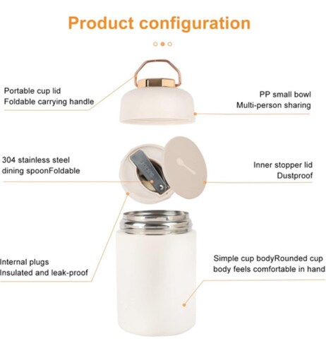 Termo Portatil Comida Caliente Fría Sopa Acero Inox. 600ml Blanco