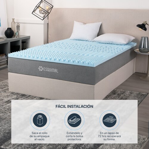 Colchoneta Matrimonial de Memory Foam Cubre Colchón Topper con 7 Zonas de Confort Sobrecolchón Azul ESQUIMAL.