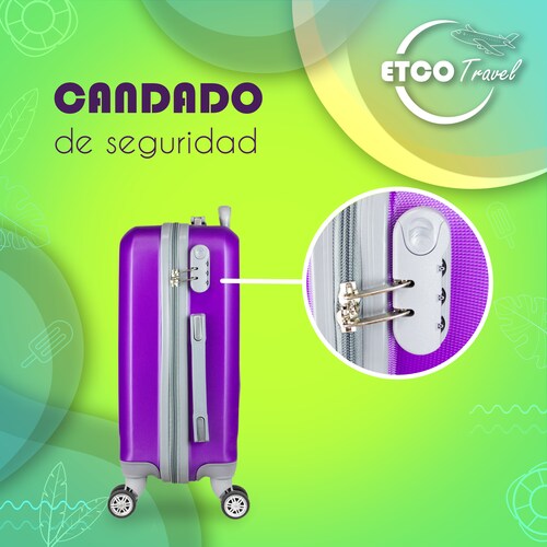 Maleta De Viaje Ligera 19 Pul Etco Travel Equipaje De Mano color Morado Avion Ruedas 360 Barata.