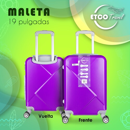 Maleta De Viaje Ligera 19 Pul Etco Travel Equipaje De Mano color Morado Avion Ruedas 360 Barata.