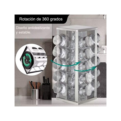 Especiero Giratorio Acero Inoxidable 20 Frascos Organizador