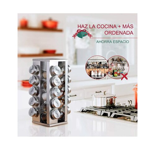 Especiero Giratorio Acero Inoxidable 20 Frascos Organizador