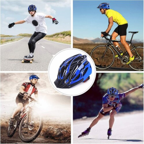Casco De Bicicleta Unisex+ Luz De Bicicleta+mascara+gafas Azul/Negro