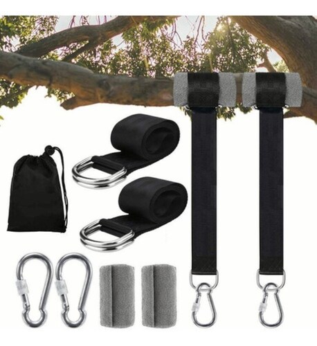 Kit De Soga Y Gancho De Hamaca Columpio Hamaquero Accesorios Negro