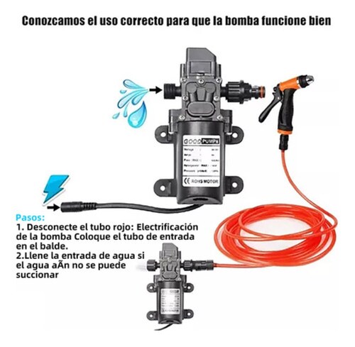 Bomba Agua Diafragma Alta Presión Con Hidrolavadora Portatil negro/naranja