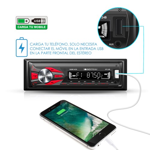 Autoestereo Bluetooth, Usb, Auxiliar, Caratula Desmontable, Graba llamadas - Soundstream - XP-24B.