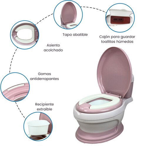 Baño entrenador para Niños Cojin Suave Antiderrapante Acolchado  - Rosa.