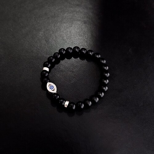 Pulsera Ojo turco Plata .925 Hombre de Piedra Ónix.