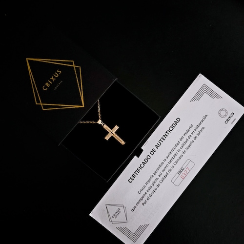 Collar Cruz Oro 10k Hombre de Piedra zirconia cadena barbada.