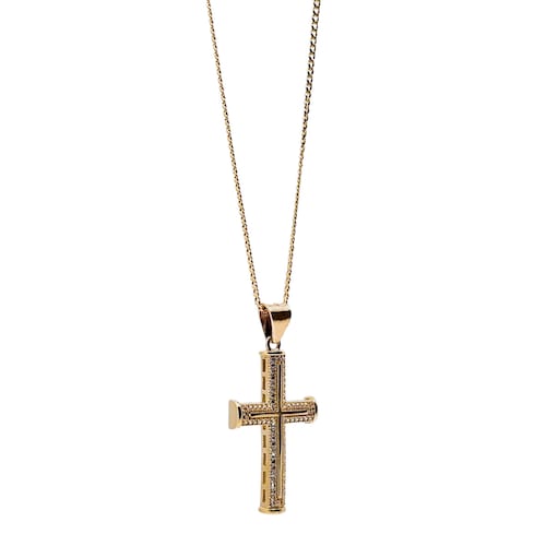 Collar Cruz Oro 10k Hombre de Piedra zirconia cadena barbada.
