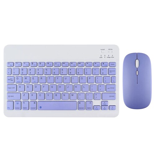 Teclado Bluetooth + Ratón Inalámbrico Para Tablet iPad Celular Pc Laptop De 7 PLG. (Morado).
