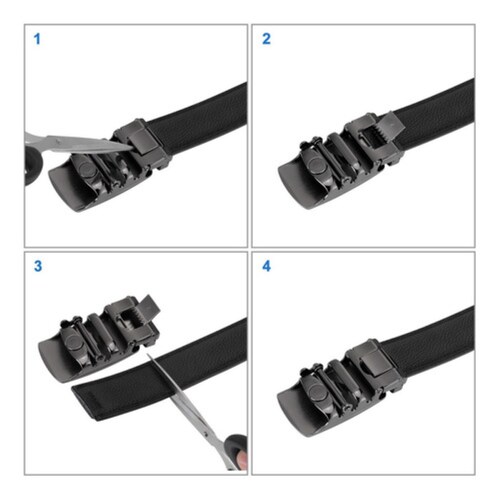 Cinturon De Piel Genuino Con Hebilla Automatica Ajustable Black Talla:125