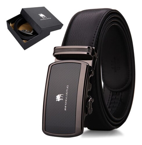 Cinturon De Piel Genuino Con Hebilla Automatica Ajustable Black Talla:125