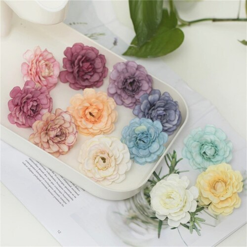 50 Cabezas Flores Rosa Artificial Decoración Boda Fiesta 5cm AMARILLO CLARO