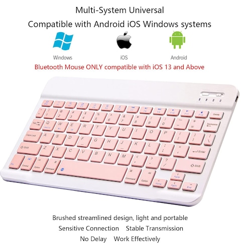 Teclado Bluetooth + Ratón Inalámbrico Para Tablet iPad Celular Pc Laptop De 7 PLG. (Rosa).