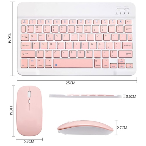 Teclado Bluetooth + Ratón Inalámbrico Para Tablet iPad Celular Pc Laptop De 7 PLG. (Rosa).