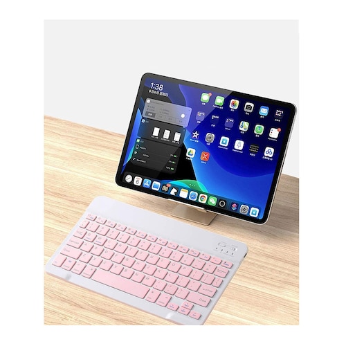 Teclado Bluetooth + Ratón Inalámbrico Para Tablet iPad Celular Pc Laptop De 7 PLG. (Rosa).
