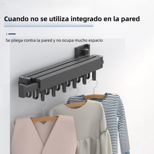 Tendedero Plegable Retráctil Metal Pared P/colgar Ropa 1,2 M Negro