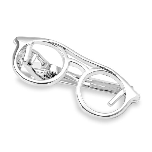 Set de 3 Pisacorbatas Hipster de 4.7 CM Lentes, Pluma Fuente y Liso de Acero Inoxidable by Puentes Denver.