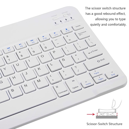 Teclado + Ratón Bluetooth Inalámbrico Recargable para Tablet Tamaño 10 Pulgadas (Blanco).