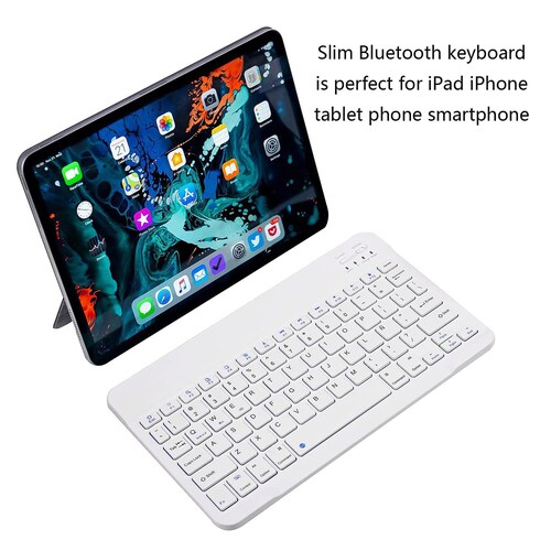 Teclado + Ratón Bluetooth Inalámbrico Recargable para Tablet Tamaño 10 Pulgadas (Blanco).