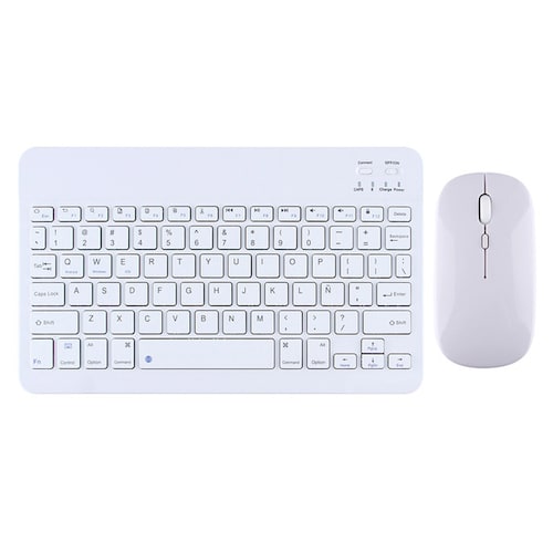 Teclado + Ratón Bluetooth Inalámbrico Recargable para Tablet Tamaño 10 Pulgadas (Blanco).