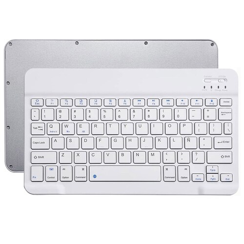 Teclado + Ratón Bluetooth Inalámbrico Recargable para Tablet Tamaño 10 Pulgadas (Blanco).