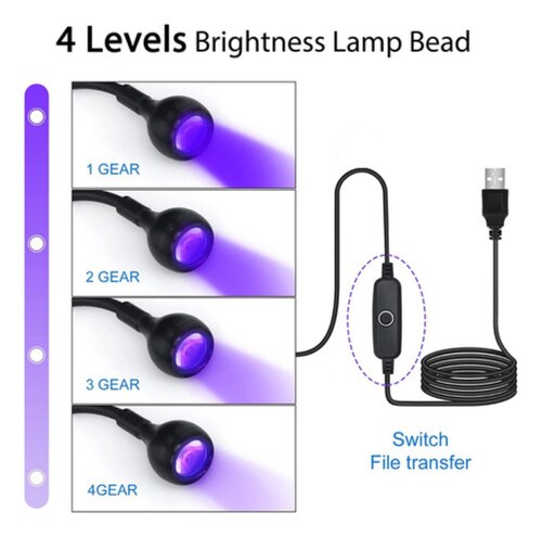 Lámpara Uv Led Cuello De Cisne Para Uñas Usb Con Clip Gel negro