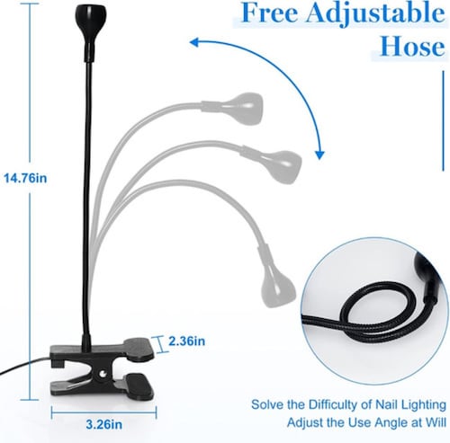 Lámpara Uv Led Cuello De Cisne Para Uñas Usb Con Clip Gel negro