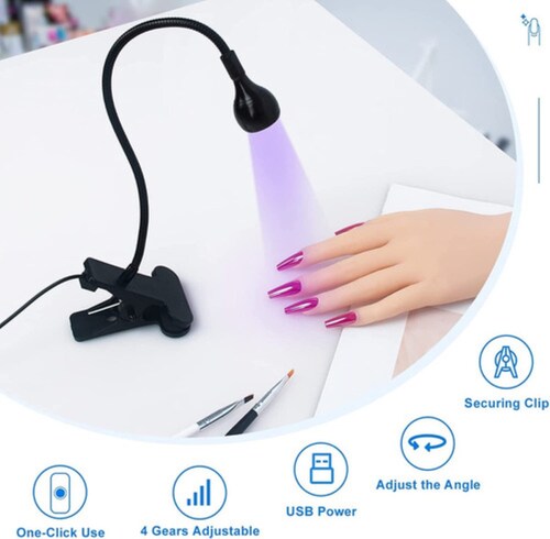 Lámpara Uv Led Cuello De Cisne Para Uñas Usb Con Clip Gel negro
