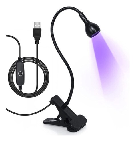 Lámpara Uv Led Cuello De Cisne Para Uñas Usb Con Clip Gel negro