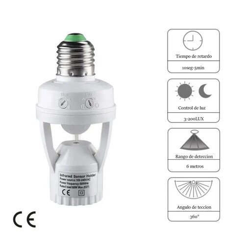 Socket Interruptor luz Sensor movimiento Base detectora E27 110V soporte lámpara foco led casa
