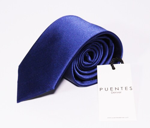Set Juego de Corbata de Seda Azul Liso y Estuche Corbatero de Viaje en Vinipiel