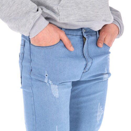 Skinny Jeans Pantalones De Mezclilla Para Hombre Color Azul Claro