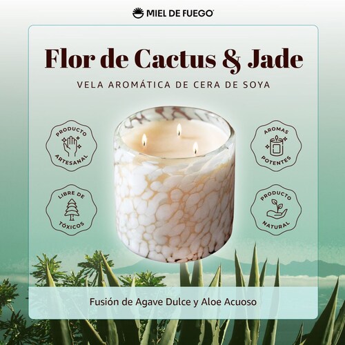 Vela Aromatica de Cera de Soya 100% Artesanal  - Miel de Fuego - Aroma Flor de Cactus y Jade .