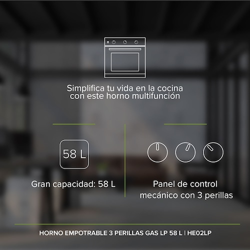 Horno Empotrable 58 Litros Gas LP Avera HE02LP