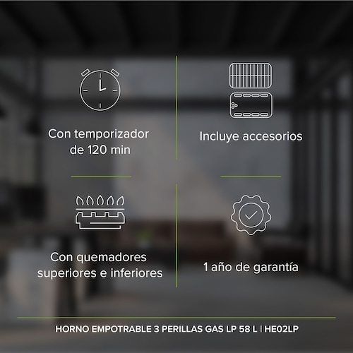 Horno Empotrable 58 Litros Gas LP Avera HE02LP