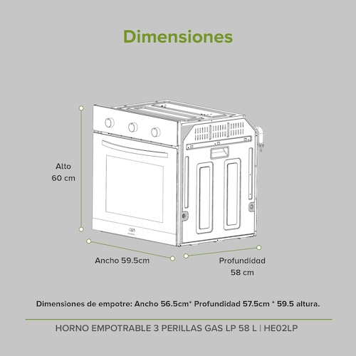 Horno Empotrable 58 Litros Gas LP Avera HE02LP