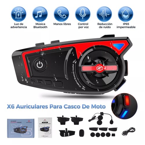 Audífonos Para Casco De Motos Bluetooth 5.3 Ip65 Con Luces