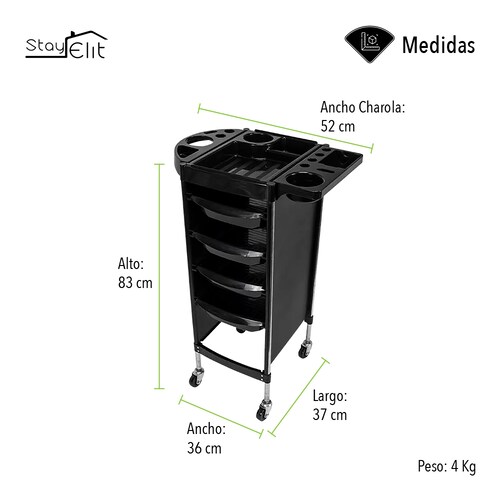 Carrito Auxiliar Multiusos Organizador Color Negro.