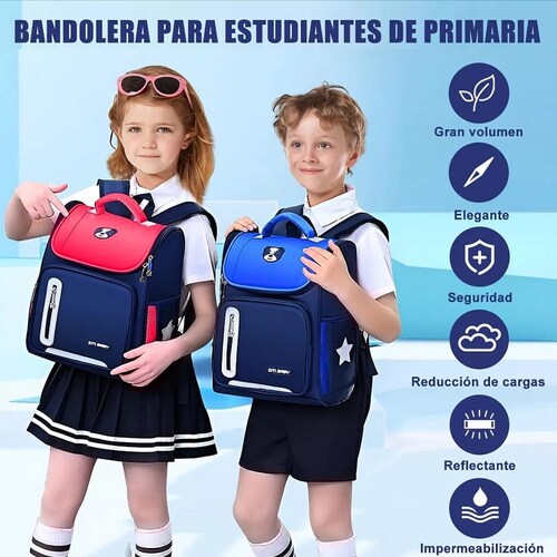 Mochila Escolar De Gran Capacidad Impermeable Primaria Con Parche Reflectante De Seguridad.