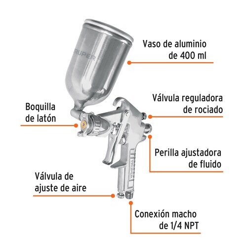 Pistola de gravedad LVMP vaso aluminio, 1.7 mm, Truper