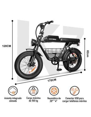 Bicicleta Eléctrica Honey Whale K7 Negro