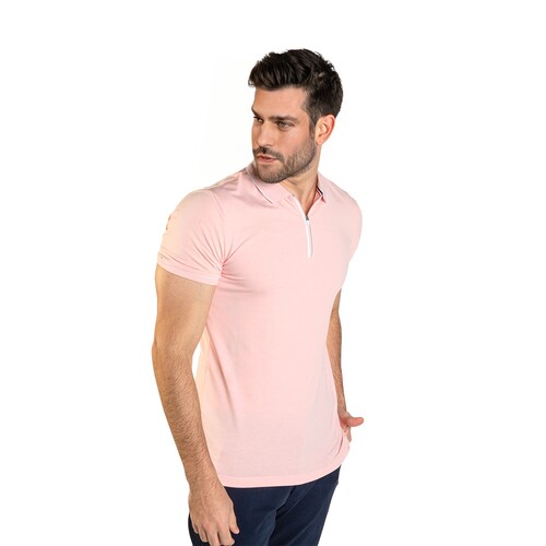 Playera tipo Polo para hombre con zipper Color rosa