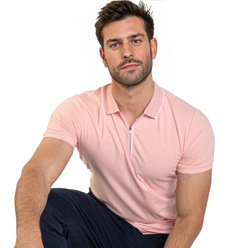 Playera tipo Polo para hombre con zipper Color rosa