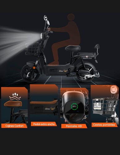 Motobici eléctrica Honey Whale U1S Negro.