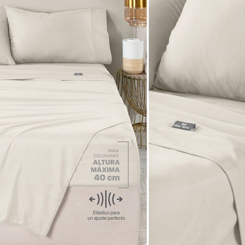Set Edredón Individual con Fundas y Sábanas 5 Pzas Khaki / Beige Real Textil.
