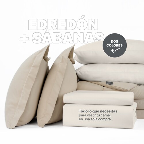 Set Edredón Individual con Fundas y Sábanas 5 Pzas Khaki / Beige Real Textil.