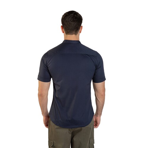 Camisa Manga Corta Para Hombre Cuello Mao Color Azul Marino